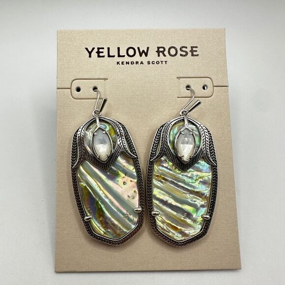 NWT Kendra Scott Vintage-Style Darby Silver Drop Earrings in Iridescent Abalone! - Picture 10 of 11
